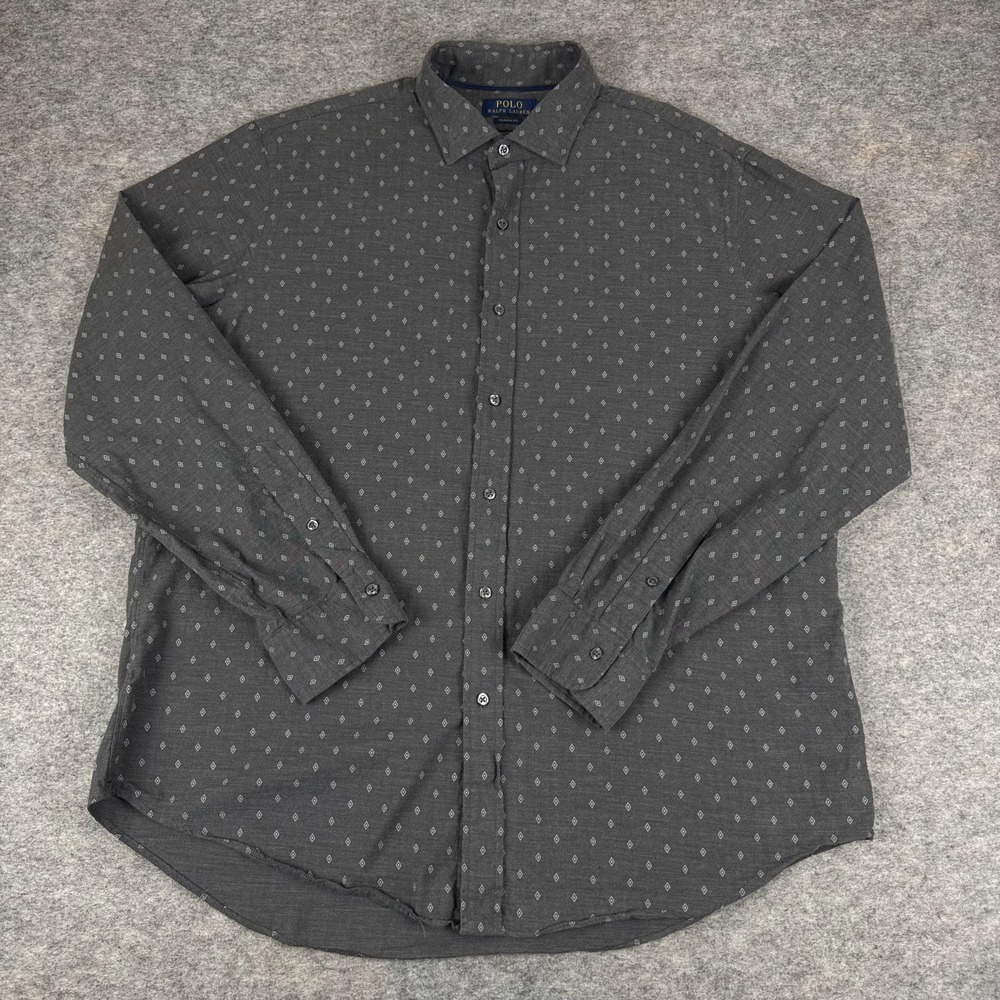 Polo Ralph Lauren Button Up Shirt Long Sleeve Classic Fit Geometric Gray Mens XL